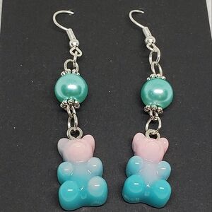Handmade Pearl Ombre Gradient Gummy Bear Dangle Earrings